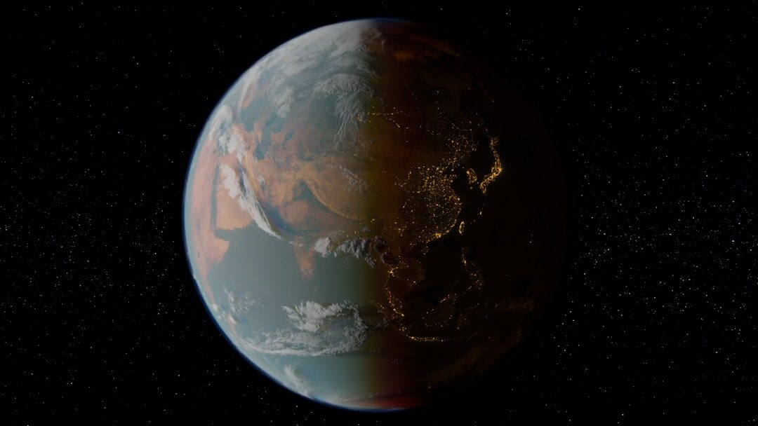 Satellite orbiting Earth from space with stars visible