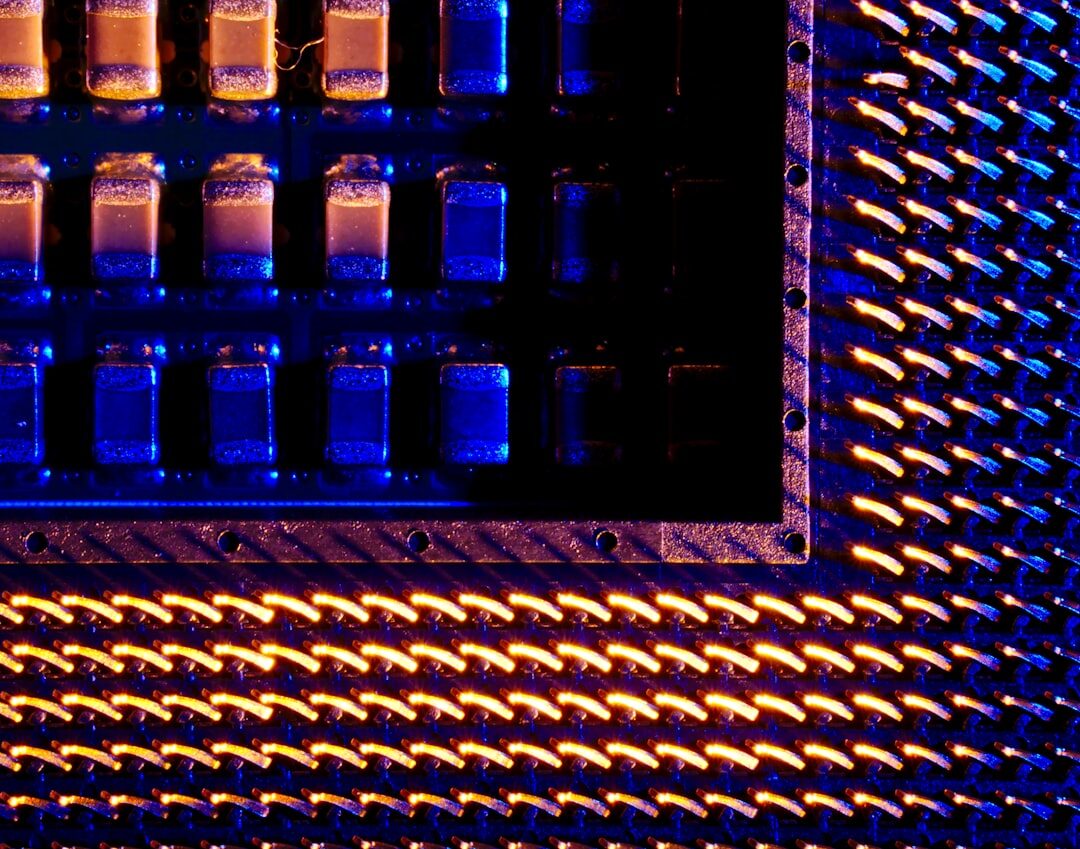 Quantum computing processor with blue light effects